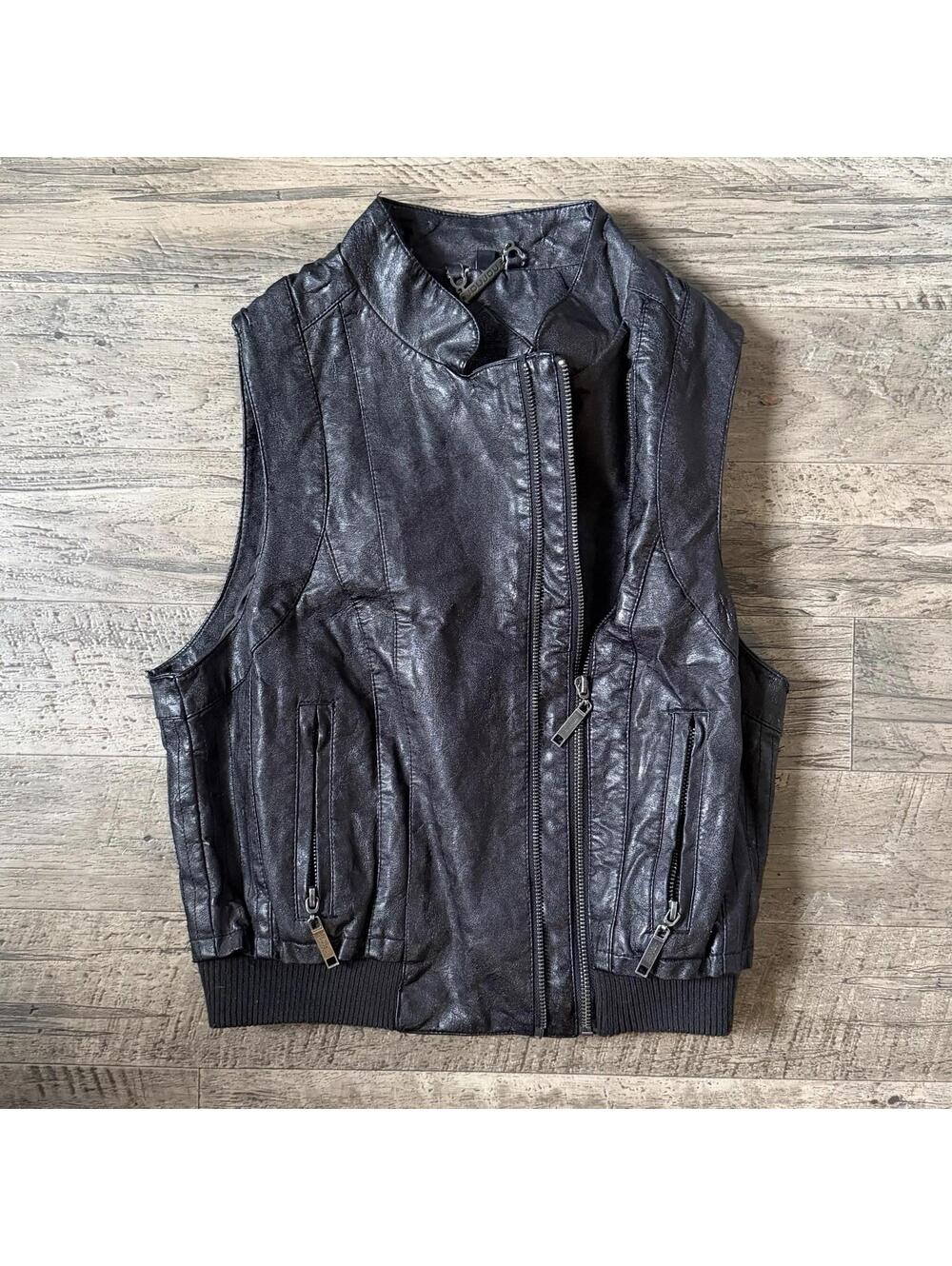 y2k Joujou Black Leather Biker Vest  Sleeveless Zip Up Women’s Medium